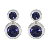 Eliza Blue Stud Earrings - Elegant Gemstone Jewelry Iolite Blue Stud